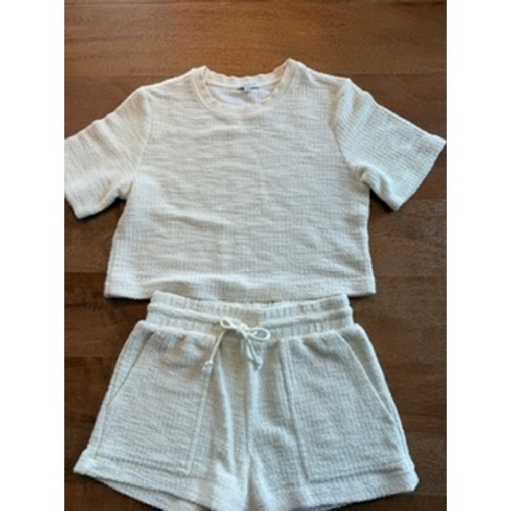 Z SUPPLY Womens Textured Knit Lounge Set XS Cream Crop Top Shorts ZT252741S